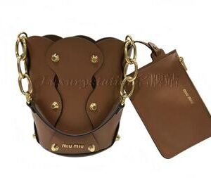 全新Miumiu 5BE031 Calfskin Studded Two Way Style Bucket