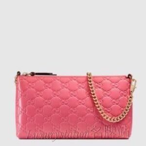 全新Gucci 428449 Wallet On Chain 桃紅牛皮銀包錬袋